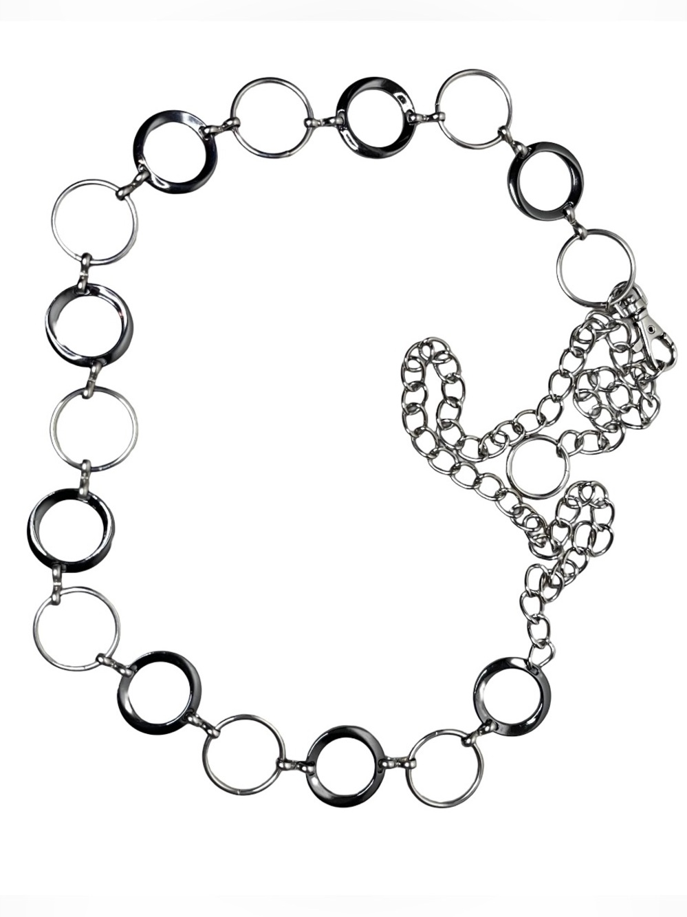 Y2K Grunge Silver Circle O-Ring Link Chain Belt One Size